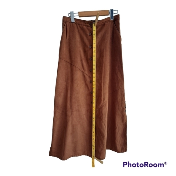 CmCat Out au naturel maxi skirt 100% suede leather tan western skirt size 9 - Picture 13 of 16